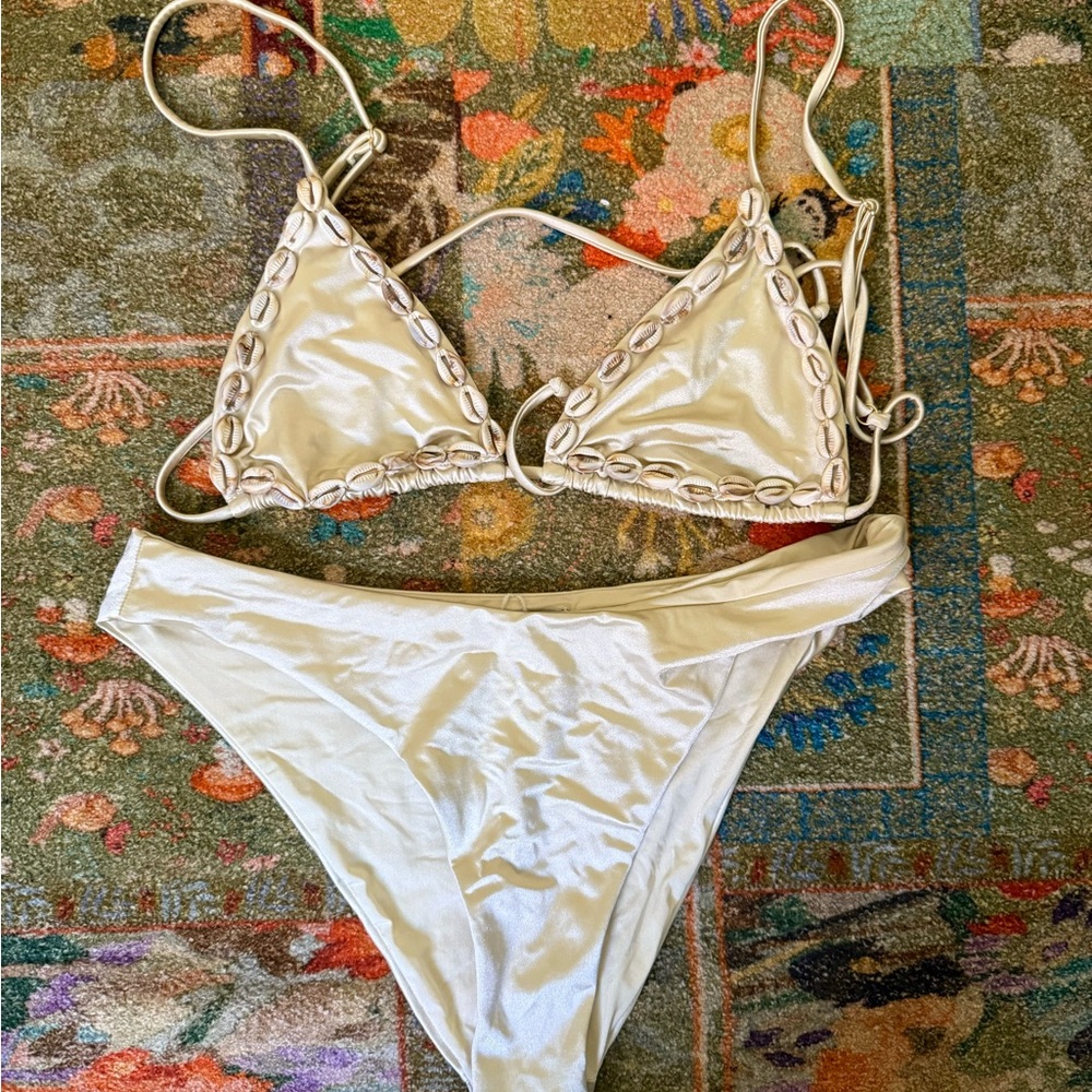 WeWoreWhat Cream Bikini with Shell Detail